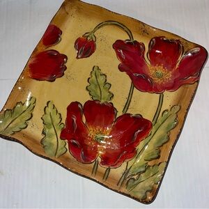 Maxcera Poppy Splatter Square Platter  11.5" x 11.5" Set Of 2